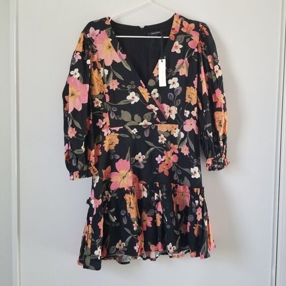 Olivaceous Floral Linen Mini Dress with Ruffle size Medium - Picture 4 of 11